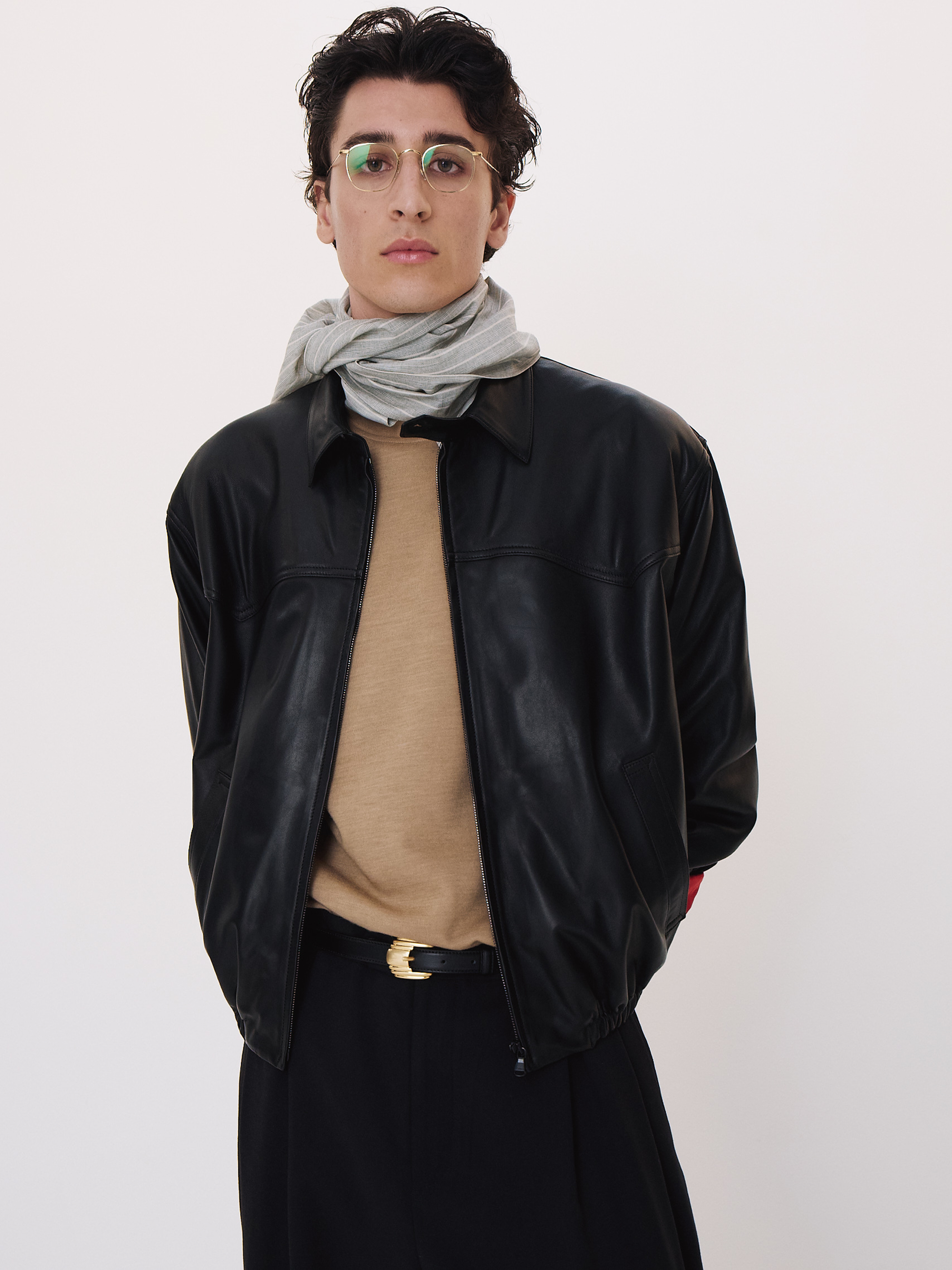 Signature Harrington Leather Jumper (Black) 사진 2/4