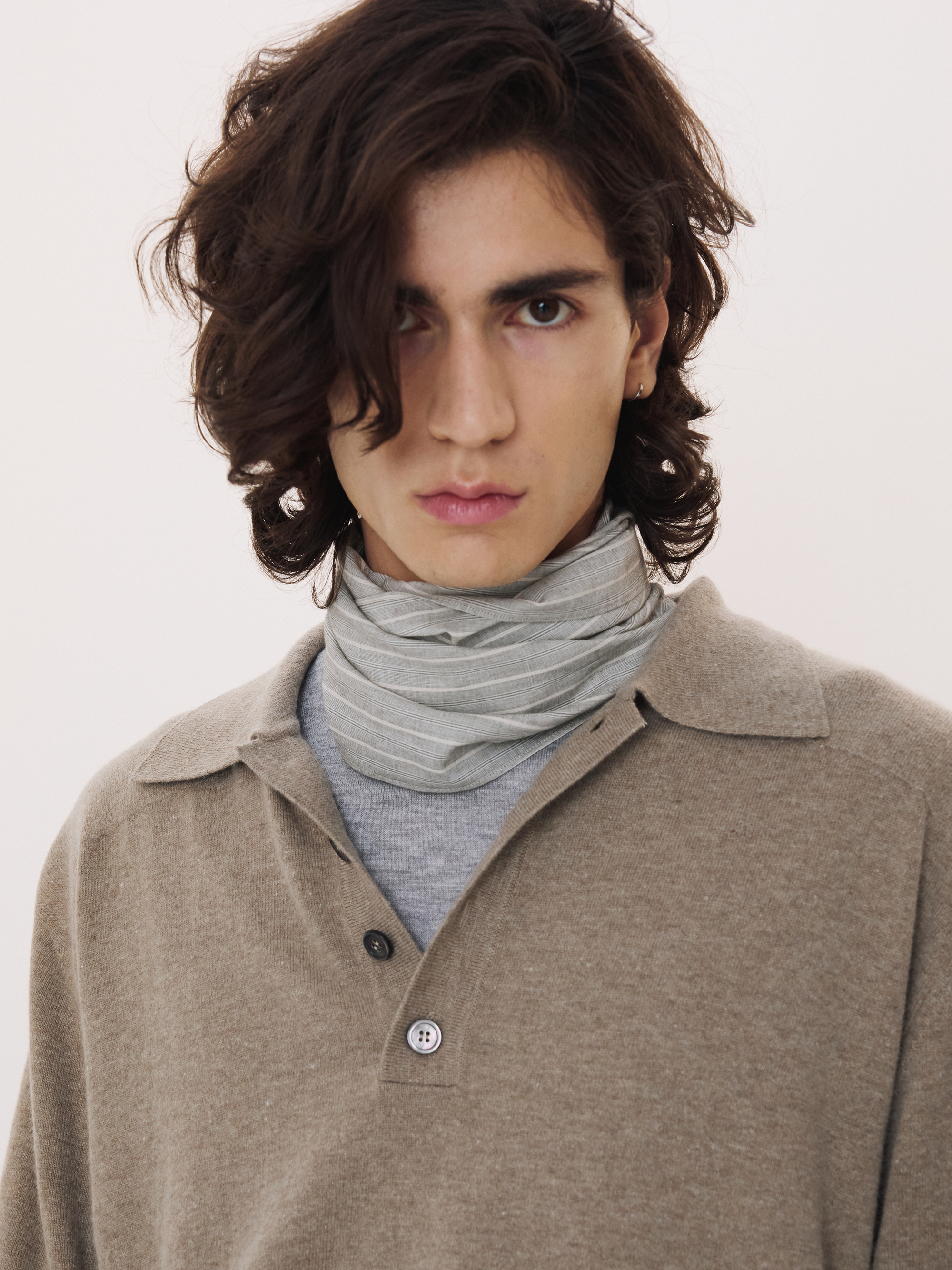 Double Shoulder Polo Knit Top (Greyish Khaki) 사진 2/4