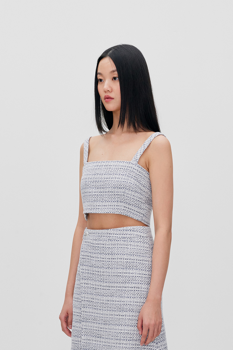 SQUARE NECK CROPPED TWEED TOP 사진