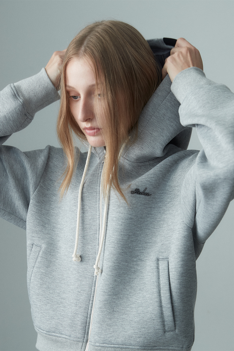 BASIC LOGO ZIP UP HOODIE MELANGE GRAY 사진 2/4
