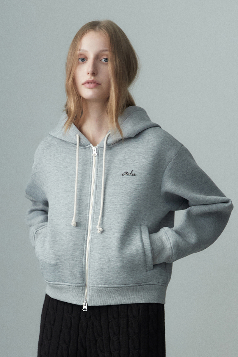BASIC LOGO ZIP UP HOODIE MELANGE GRAY 사진 3/4