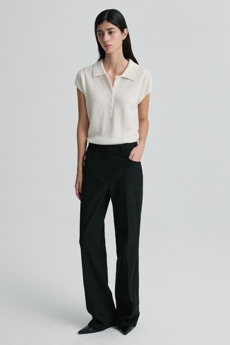 COLLARED CAP-SLEEVE KNIT TOP WHITE 사진 3/4
