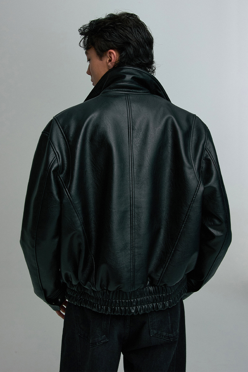 FAUX LEATHER BLOUSON JACKET BLACK 사진 3/4