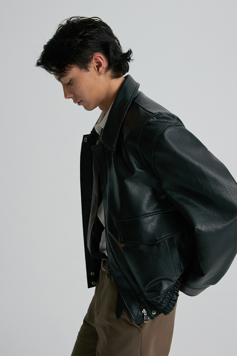 FAUX LEATHER BLOUSON JACKET BLACK 사진 2/4