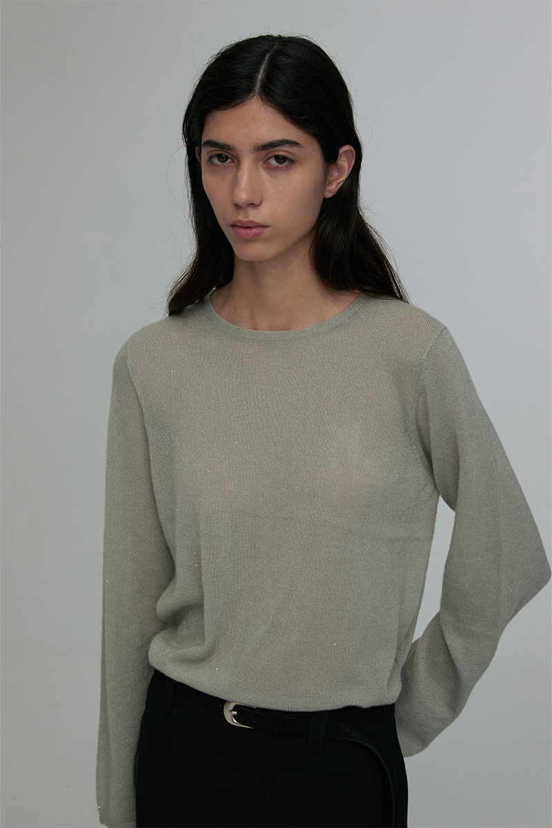 RELAXED CREW-NECK LONG-SLEEVE TOP AVOCADO 사진 2/4