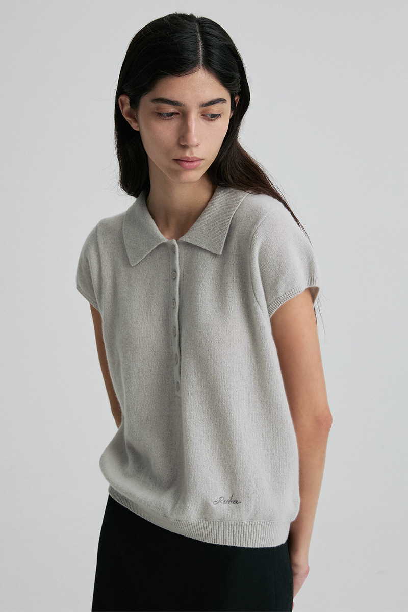 COLLARED CAP-SLEEVE KNIT TOP CLOUD 写真 2/4