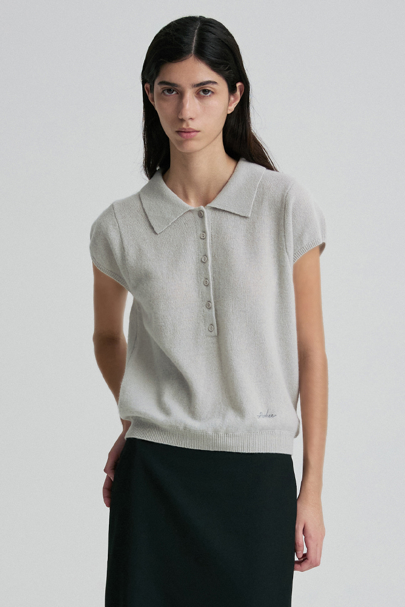 COLLARED CAP-SLEEVE KNIT TOP CLOUD 写真 1/4