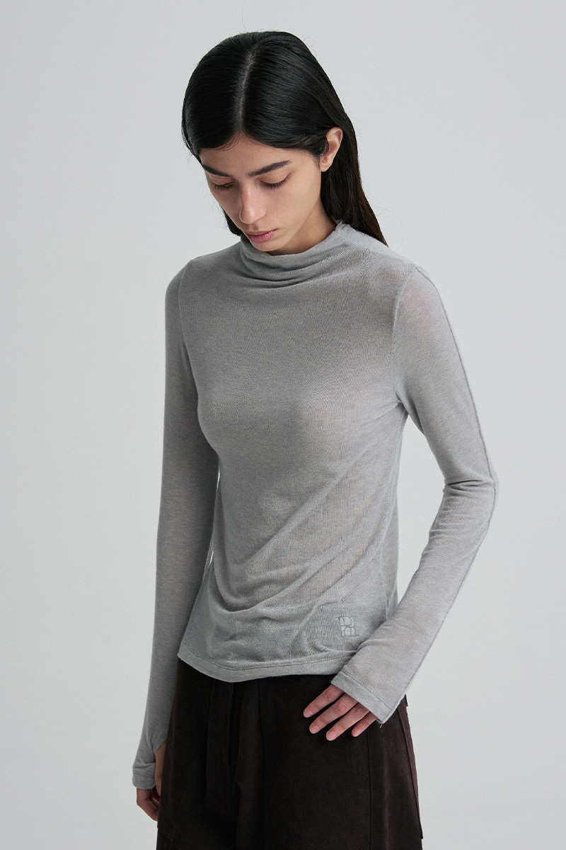 WOOL BLEND MOCK-NECK TOP LIGHT GRAY 사진 2/4