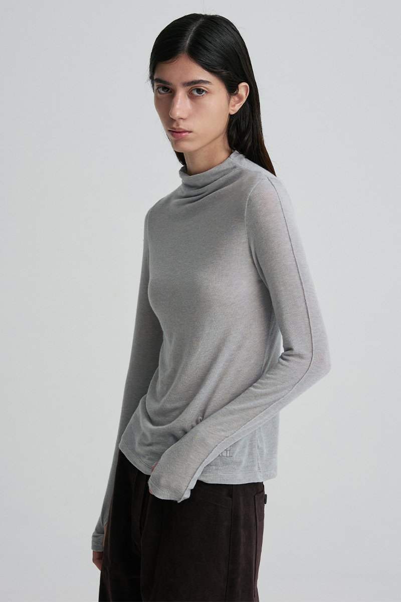 WOOL BLEND MOCK-NECK TOP LIGHT GRAY 사진 4/4