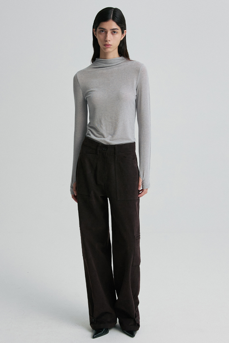 WOOL BLEND MOCK-NECK TOP LIGHT GRAY 사진 3/4