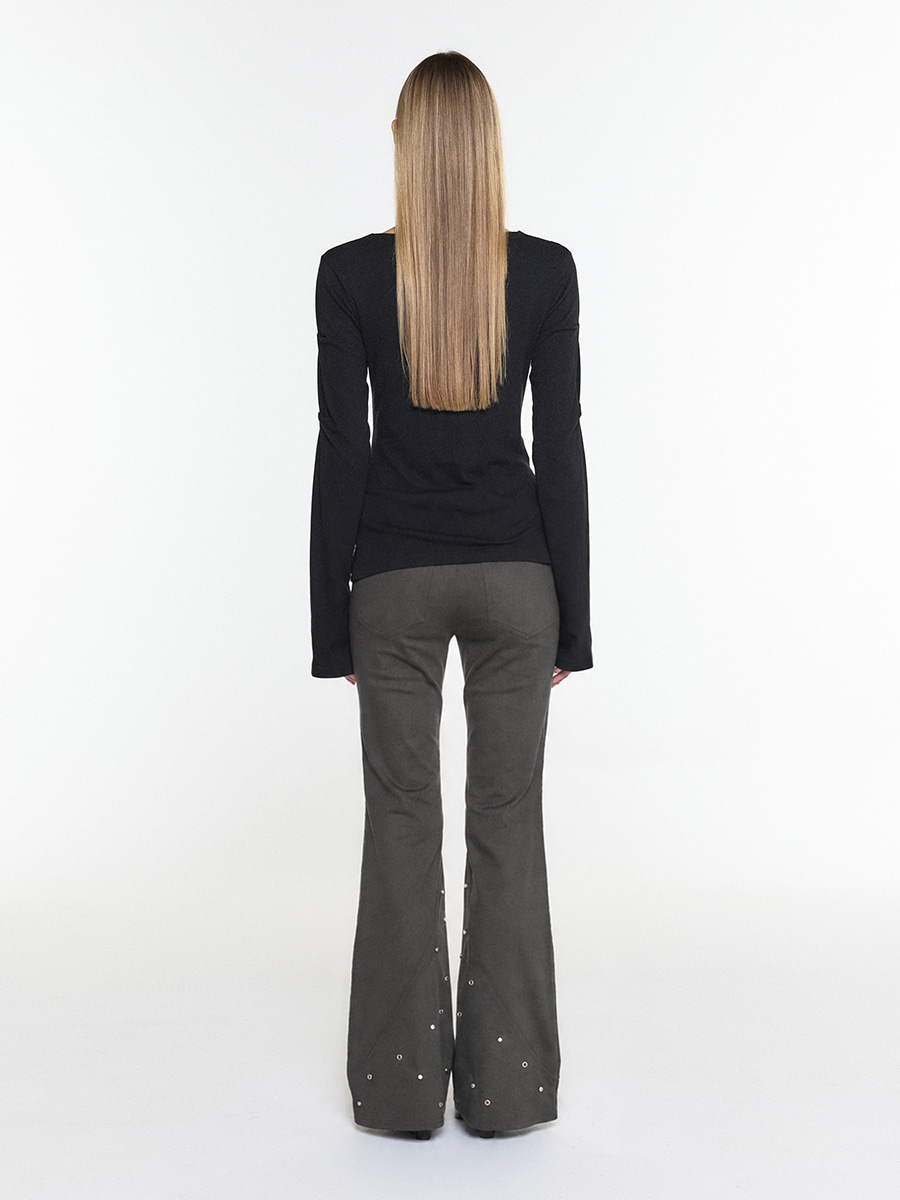STUDDED PANEL LINE BOOTCUT PANTS ASH KHAKI 사진 2/4