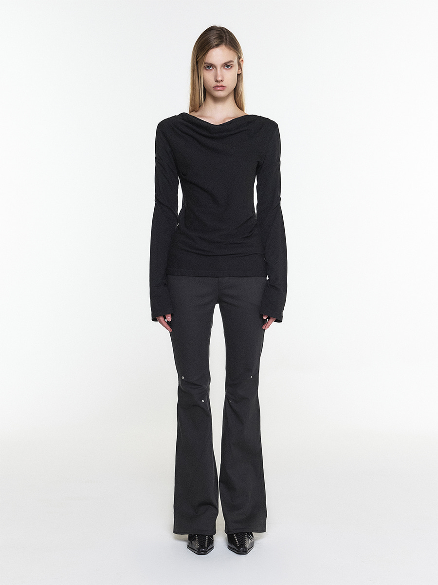 STUDDED PANEL LINE BOOTCUT PANTS BLACK 사진 1/4