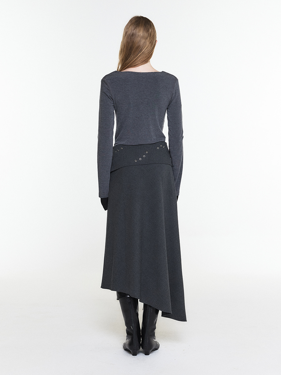ASYMMETRIC BELTED SKIRT CHARCOAL 사진 2/4