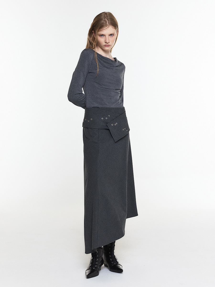 ASYMMETRIC BELTED SKIRT CHARCOAL 사진 4/4