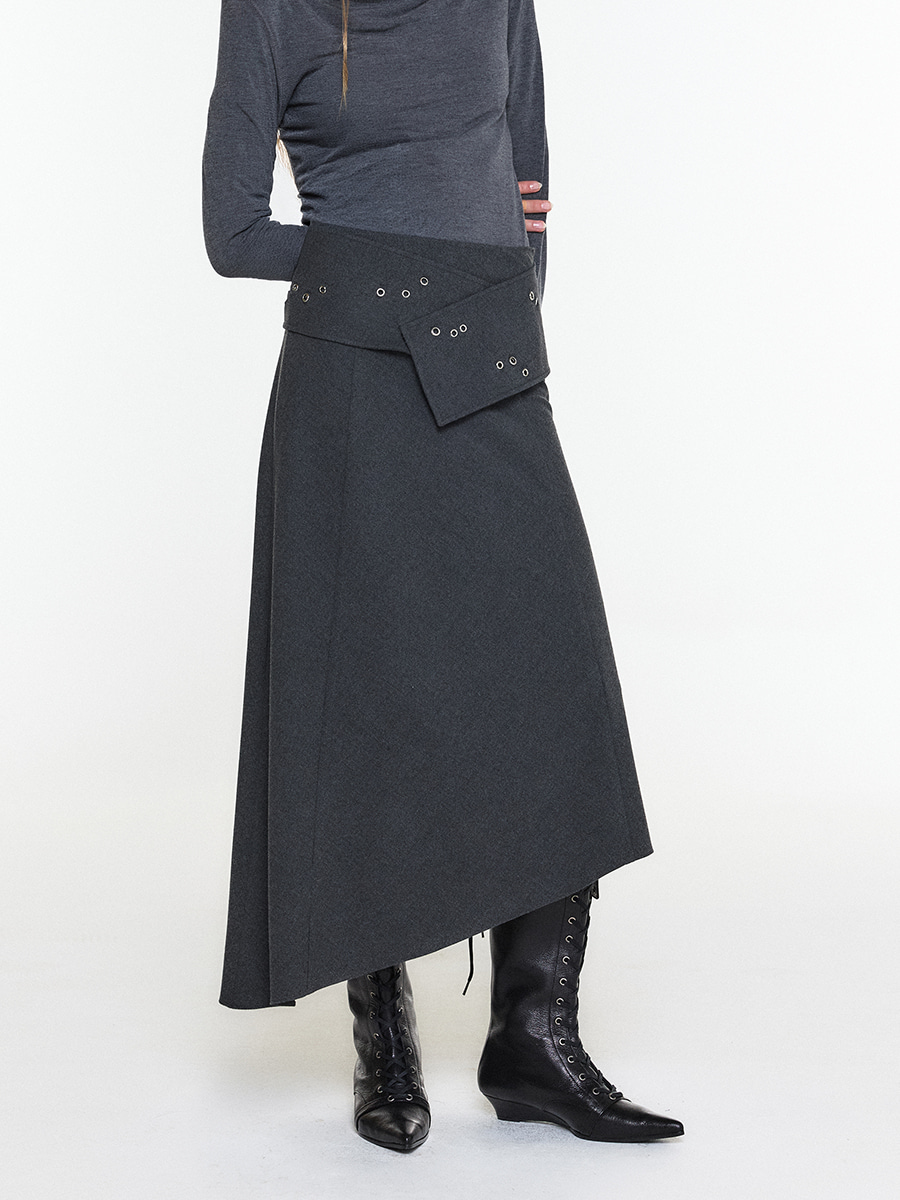 ASYMMETRIC BELTED SKIRT CHARCOAL 사진 3/4