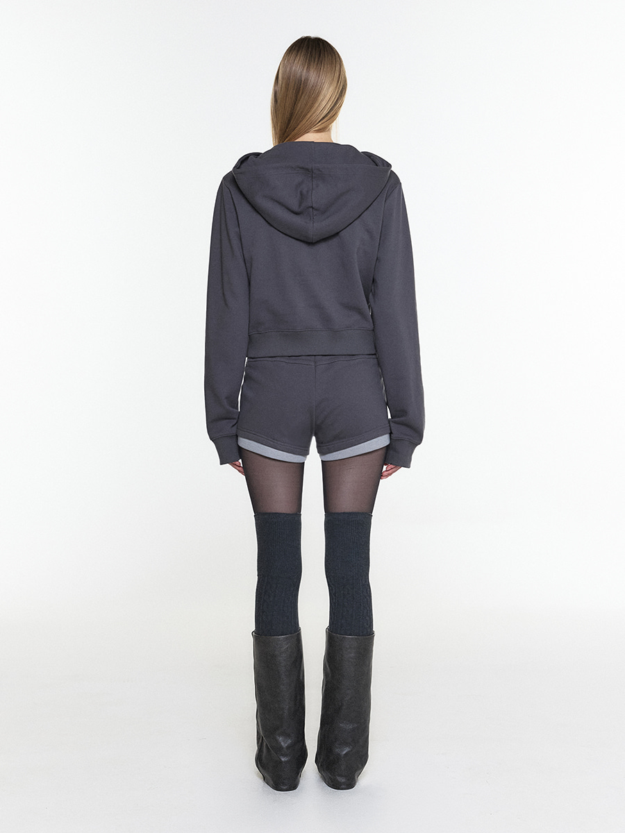 EYELET V-NECK HOODIE TOP CHARCOAL 사진 3/4