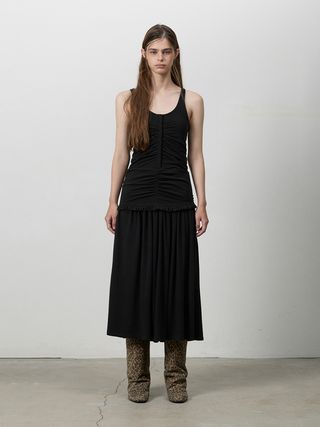 [2nd] RUCHED SNAP PANEL DRESS BLACK