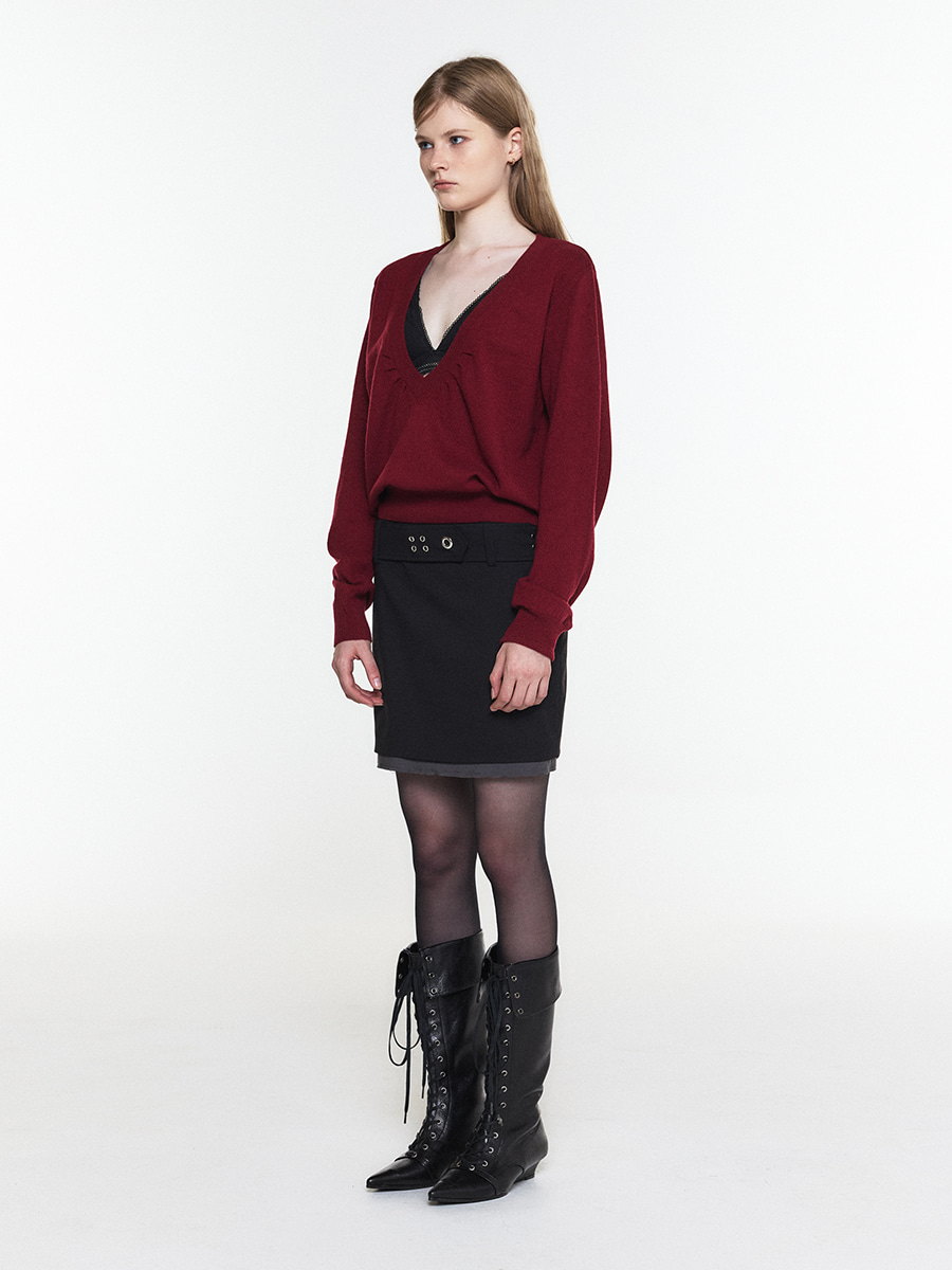 EYELET BELTED MINI SKIRT BLACK 사진 2/4
