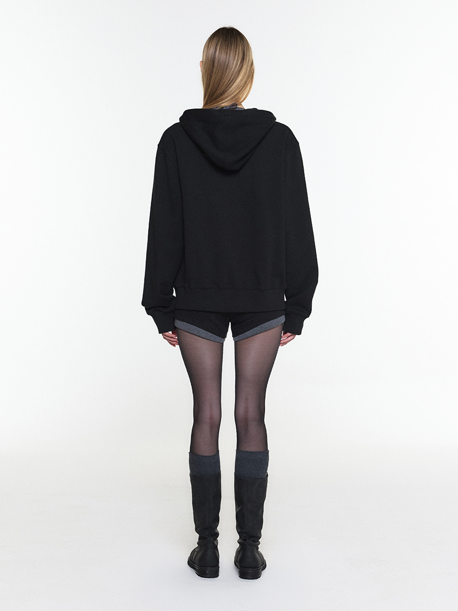 EYELET POCKET HOODIE ZIP-UP BLACK 사진 3/4