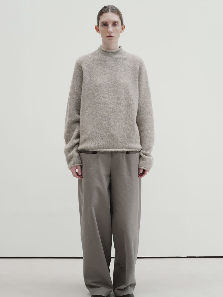 Soft mock-neck knit in ash color