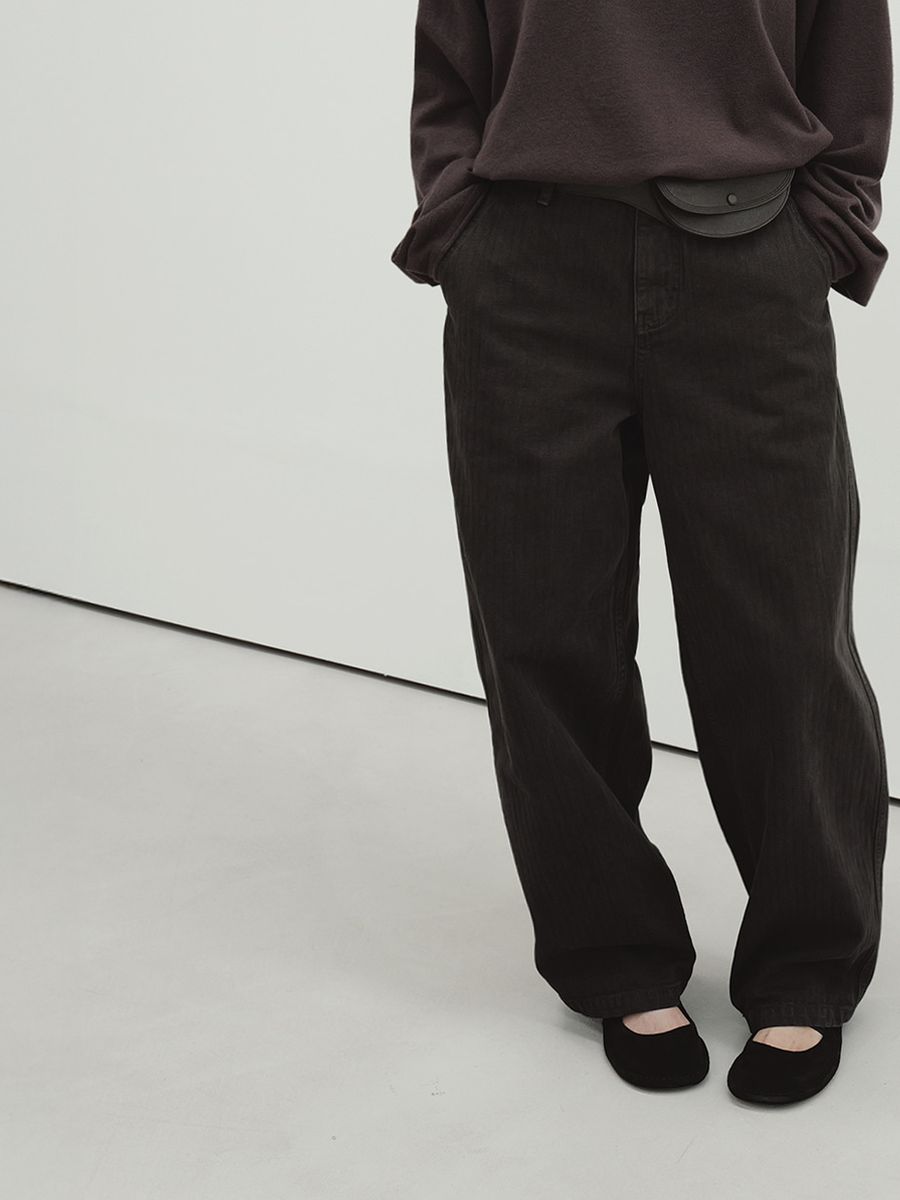 Smoke brown herringbone dyed denim pants