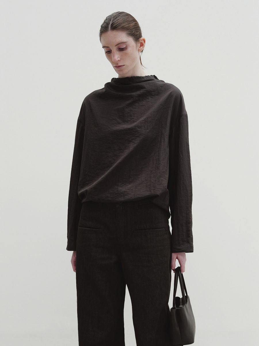 Charcoal brown drawstring blouse