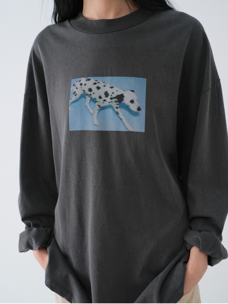 Dalmatian print charcoal oversized long-sleeve T-shirt