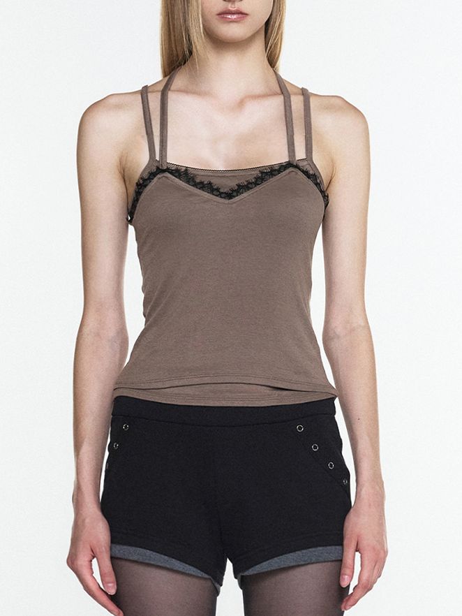 Lace layered halter neck sleeveless top