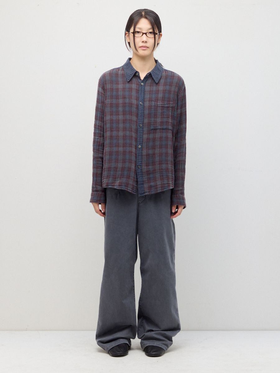 Overdyed blue charcoal check double face shirt