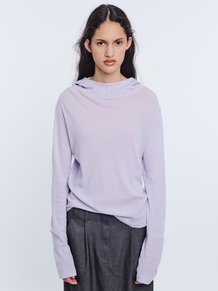 Lavender high-neck hoodie long-sleeve T-shirt
