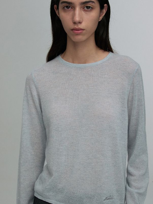 Light blue RELAXED CREW-NECK LONG-SLEEVE TOP